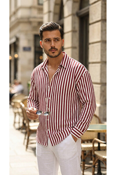 viyamen Ανδρικό πουκάμισο Vertical Ριγέ Half oversized