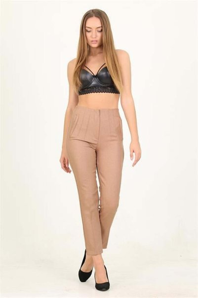 Dipmoda pantaloni de birou pentru femei, camel, nou sezon talie înaltă DPQNS029