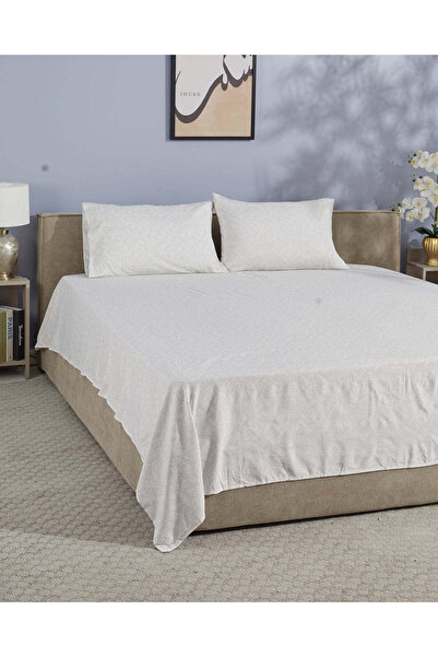 REDTAG طقم كتان سرير عاجي اللون مكون من 4 قطع بنقوش نباتية، مقاس كينغ