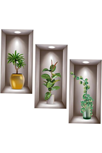 Arabest Pack of 3 Bonsai Wall Stickers, Self-Adhesive Wall Decoration, Waterp...