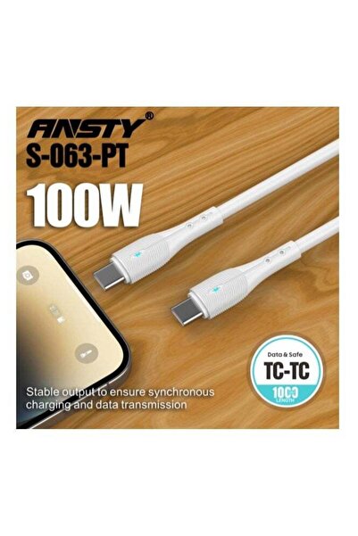 ANSTY S-063-PT 100W Type-C Cable - Silicone Fast Charging for Laptops & Phone...