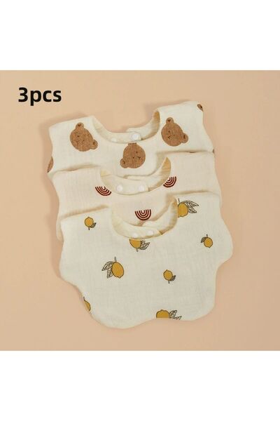 Choice3 Bear lemon Rainbow 3PCS Cotton Gauze Baby Feeding Bibs Summer Soft Pe...