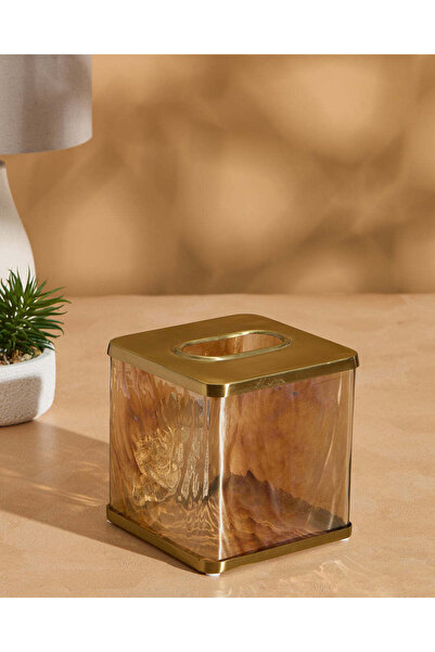 REDTAG Gold Luster Hammered Glass Square Tissue Box