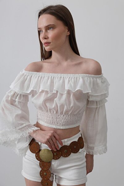 Hiccup JANES Κοντή μπλούζα με βολάν και ανοιχτούς ώμους