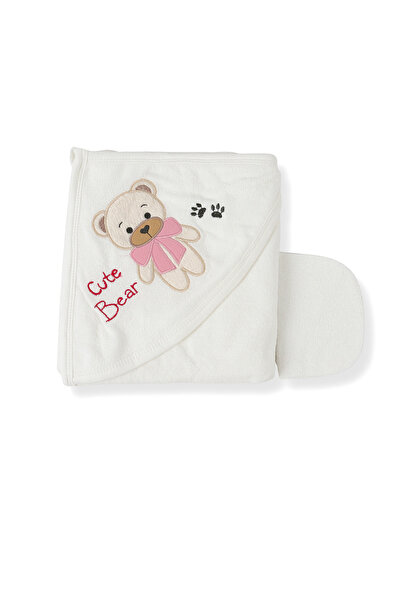 MiniKids Bath towel, Cute Bear, white-pink