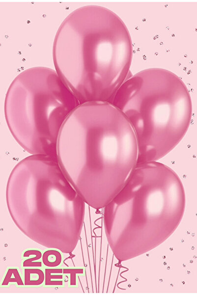 Parti Zamanı 20 Adet Metalik Pembe Parlak Balon Doğum Günü Kutlama Süs ve Mal...