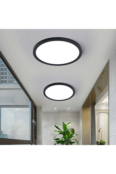 RFAN Lampă de tavan LED, rotundă, subțire, 15W, 3 tipuri de lumină, neagră