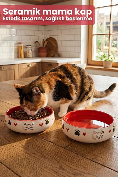 Pawicci Kedi & Köpek, Evcil Hayvan Mama ve Su Kabı-2'li Kabartma desenli Set, 350 ml