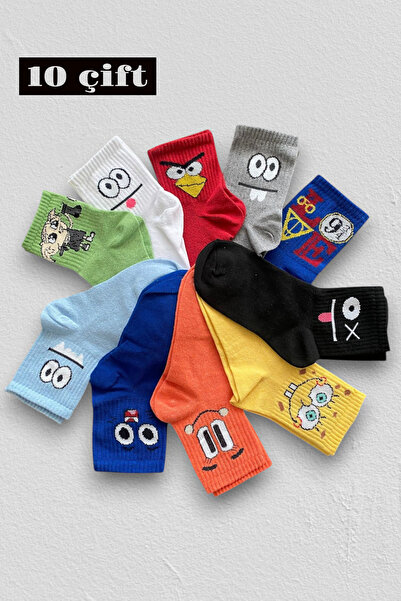 Esinti 10-Pair Colorful Patterned Economic College Socks Set – 10 Pieces Men'...