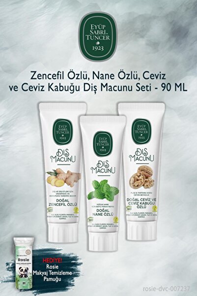Eyüp Sabri Tuncer 90 ml X3 Ginger, Mint, Walnut Extract Toothpaste, Rosie