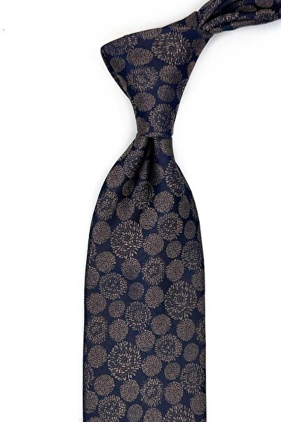 Kravatkolik Coffee - Navy Blue Motif Pattern Classic Tie with Handkerchief Kk...