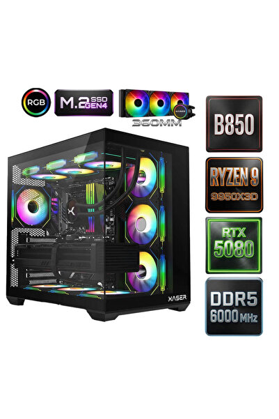 XASER Diamond x11 Ryzen 9 9950X3D 64GB Ram 2TB M.2 NVMe SSD 16GB RTX5080 Oyun...