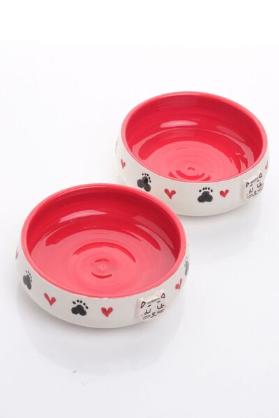 Pawicci Kedi & Köpek, Evcil Hayvan Mama ve Su Kabı-2'li Kabartma desenli Set, 350 ml