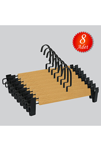 NYN Ahşap ( Siyah Kanca Lama) Mandallı Etek Pantolon Askısı 8 Adet