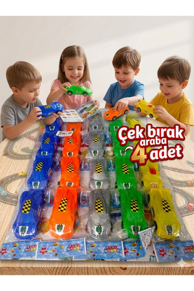 KILIÇ Çek Bırak Oyuncak Araba Seti (4 Adet) - Karışık Renkli