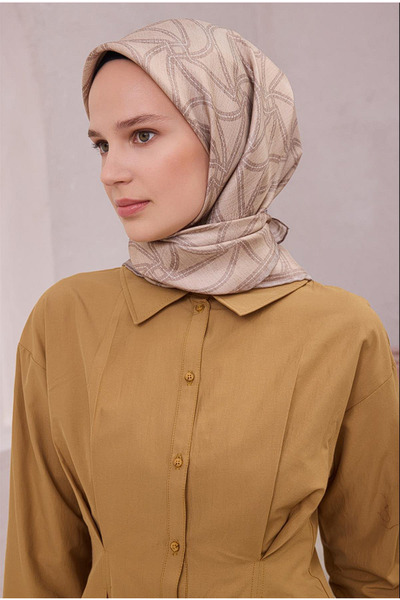 Belli Eșarfă de mătase cu model geometric 4221D (TWILL) BEJ - 83