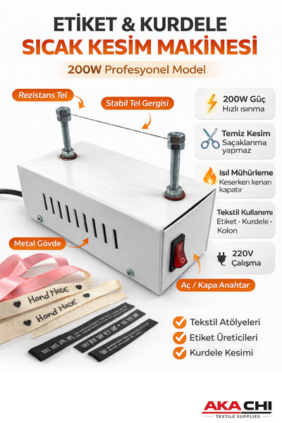 AKA CHI 200W Etiket Kurdele Sıcak Kesim Makinesi – Tekstil Etiket Kesme & Kur...