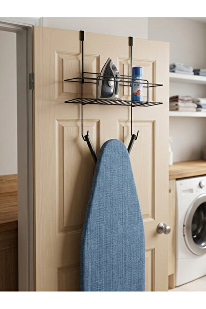 Emkatex Kapı Arkası Ütü Ve Ütü Masası Askısı Ütü Düzenleyici Raf - Siyah