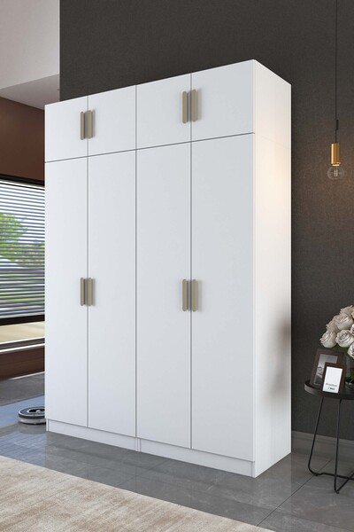 Rani Mobilya Rani BA216 Geniş Gardırop Elbise Dolabı 8 Kapaklı 5 Raflı 2 Askı...