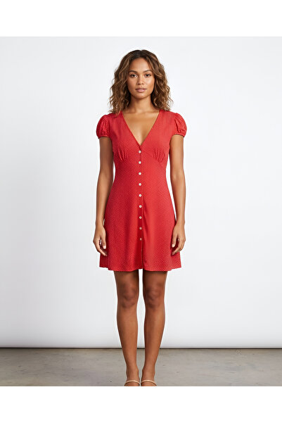 BLOUSE Puantiyeli V Yaka Mini Elbise