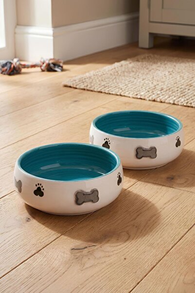 Pawicci Kedi & Köpek, Evcil Hayvan Mama ve Su Kabı-2'li Kabartma desenli Set, 350 ml