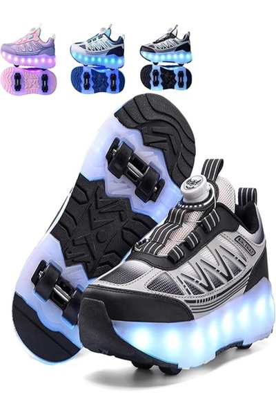Verci 4 Wheel LED Light Up Rechargeable Kids Roller Skates Adjustable Size Sn...