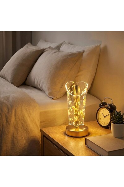 sylar Açık Silindirik Kristal Altın Toz Model LED Masa Lambası – Gold Tabanlı...