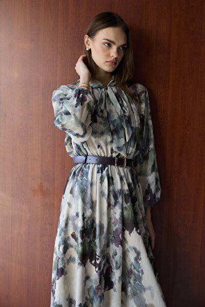 Melike Tatar Patterned Belt Piece Dress 32-2725
