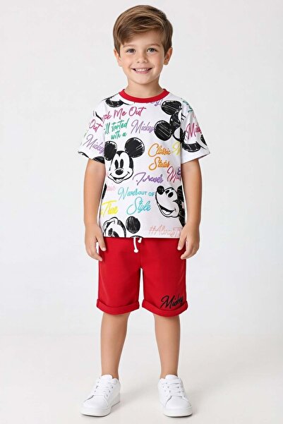 Riccotarz Set pantaloni scurți roșii pentru băieți cu model ursuleț și text c...