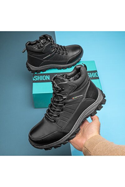 Modlet.ro Ανδρικές μαύρες μπότες με κορδόνια και φερμουάρ MOD12556