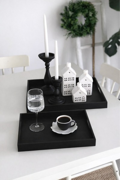 justwood Black 2-Piece Beech Wood Tray 34X26 cm 44X33.5 cm
