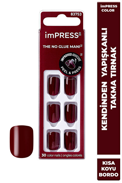 Impress Color Kendinden Yapışkanlı Takma Tırnak Bordo Small Kısa