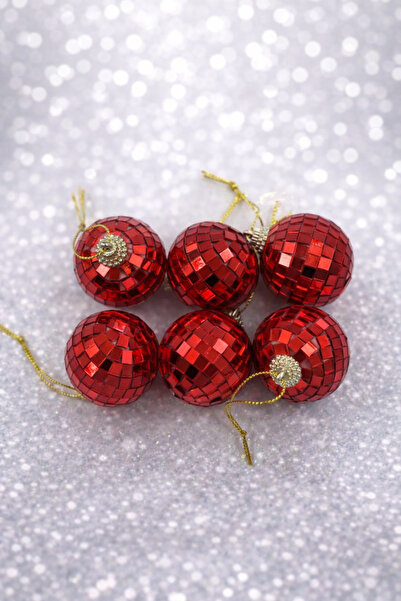 PARTİPORT 6-Piece Red Disco Cake Christmas Ornament 4 cm – Mirror Ball Cake D...