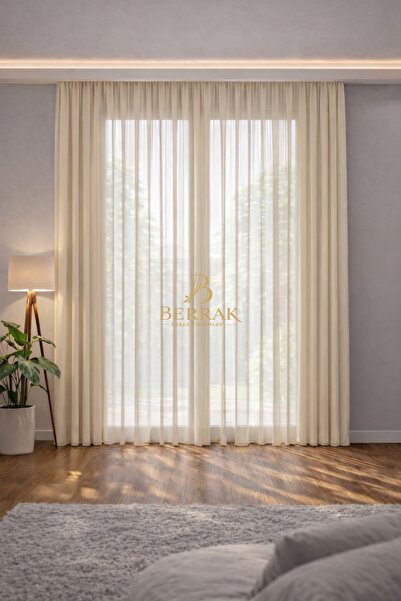 BerrakPerde Krem Grek Tül Perde, Sık Pileli, Kullanıma Hazır, Mutfak Tül Perd...