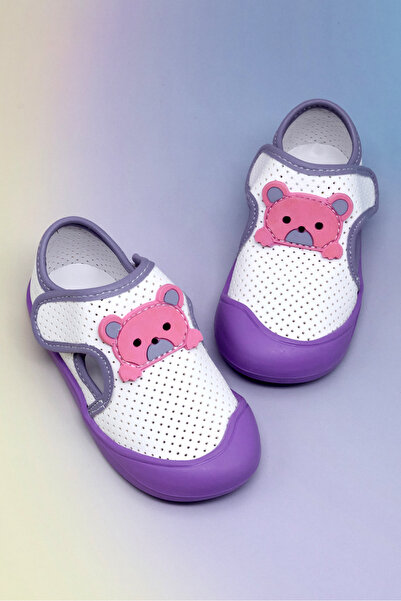 Tonny Black Κοριτσίστικο λευκό λιλά αθλητικό παπούτσι με λεπτομέρεια αρκουδάκ...