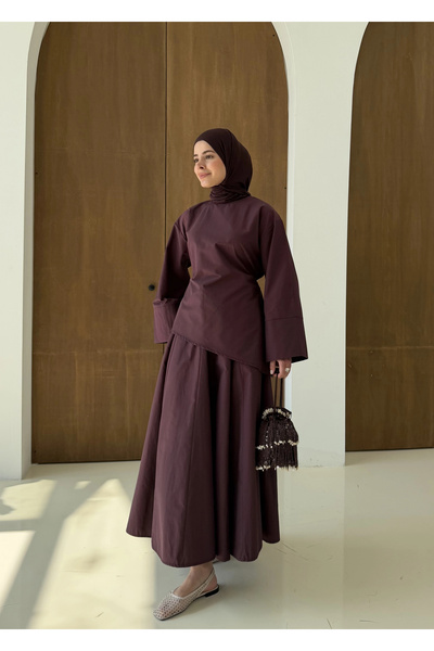 MODA AKSA 6025 BELDEN BAĞLAMA POPLİN ETEKLİ TAKIM MÜRDÜM