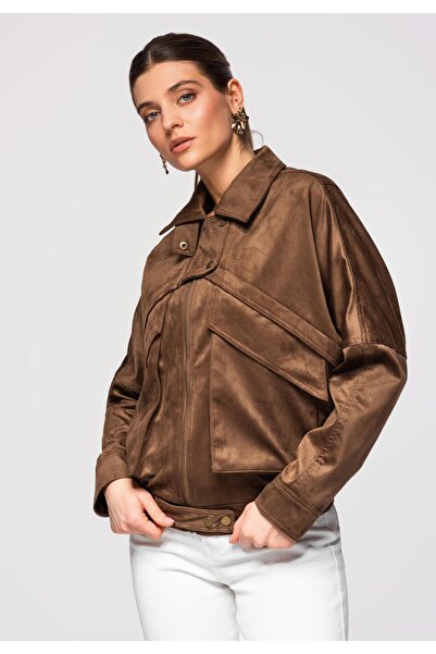 OMBRE Women's Bomber Jacket OW-JAFL-0122 Elegant Transition Brown
