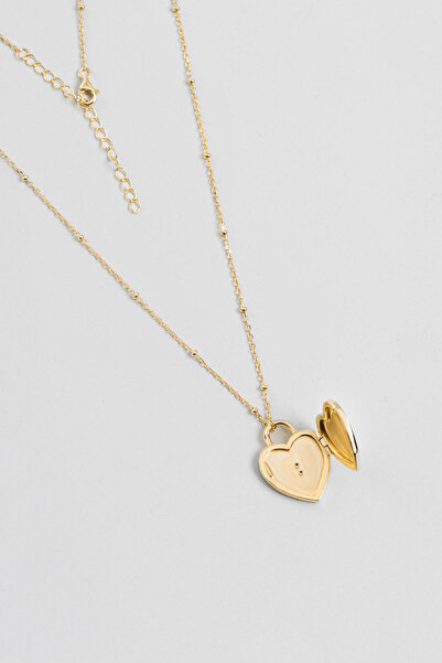 So CHIC... Kalp Anahtarı 18 Ayar Sarı Altın Kaplama 55 Cm Gümüş Malahit Kolye