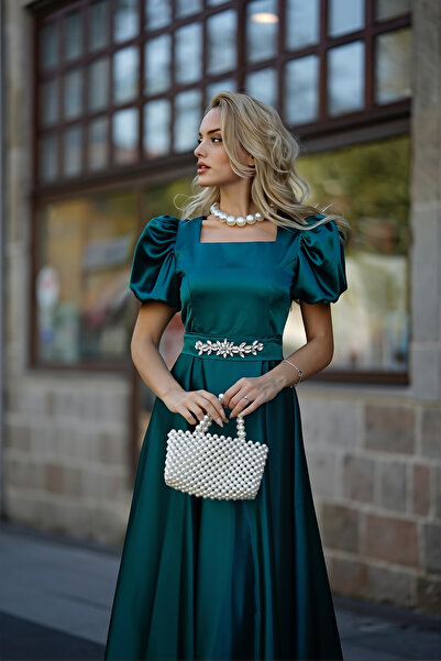 ALFUDO Moda Collection Women's Square Neck Belt Buckle Detail Victoria Dress