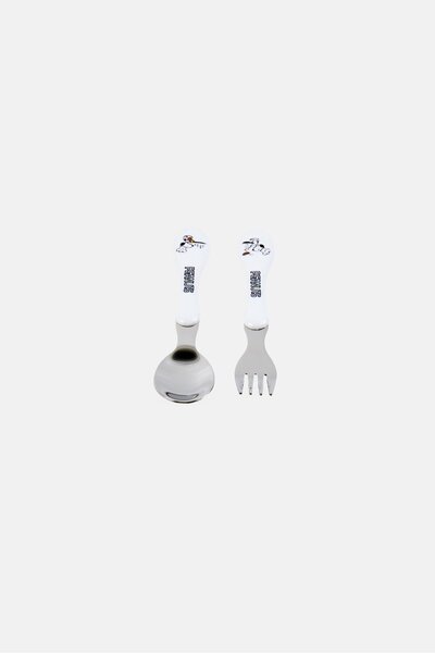 PEANUTS 2 Pcs Stainless Steel Fork And Spoon Cutlery Set With Case, White