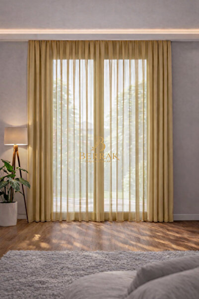 BerrakPerde Sütlü Kahve Grek Tül Perde, Sık Pileli, Kullanıma Hazır, Salon Pe...
