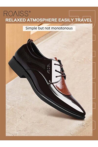 ROAISS Men Patent Leather Shoes, Low Top Lace-up Formal Shoes with Non Slip S...