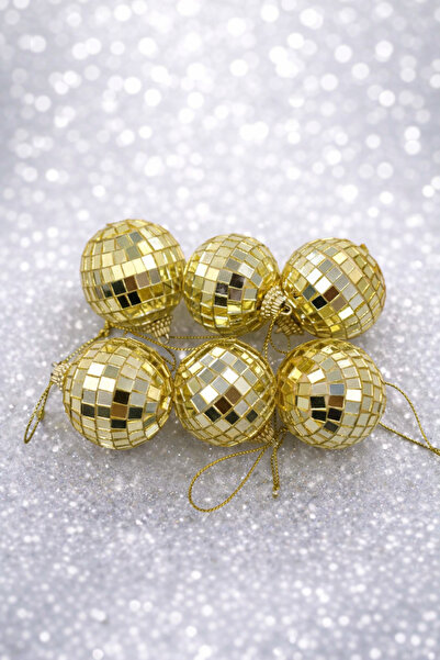 PARTİPORT 6-Piece Red Disco Cake Christmas Ornament 4 cm – Mirror Ball Cake D...