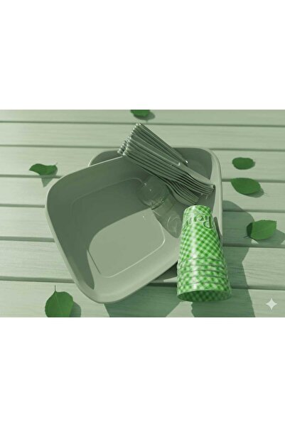 Titiz Plastik LOVELY 6 KİŞİLİK TUZLUKLU PİKNİK SETİ 32 PARÇA -KAHVERENGİ