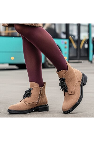 Modlet.ro Women's khaki low sole boots with zipper MOD14166