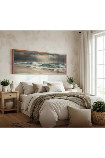 woodhomeworks Tek Parça Gerçek Ahşap Yatay Panorama Çerçeveli Tablo deniz ve ...