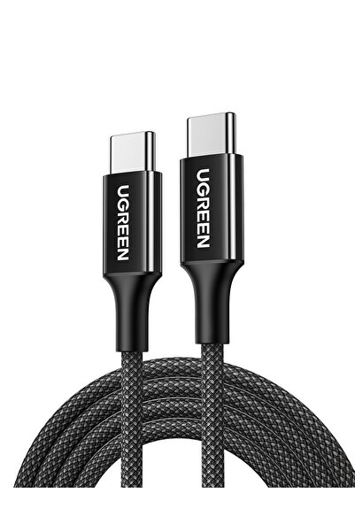 Ugreen USB-C 60W 3A QC PD Örgülü Hızlı Şarj Kablosu, 2 Metre, Siyah, 65245