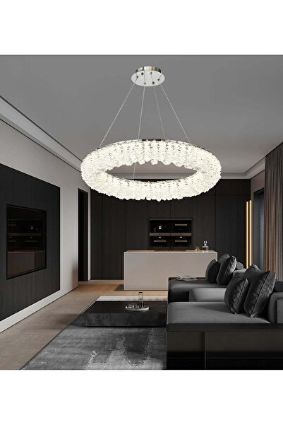 RFAN LED Chandelier, Model 78011-600, Crystal Texture, Metal, 90W, Silver
