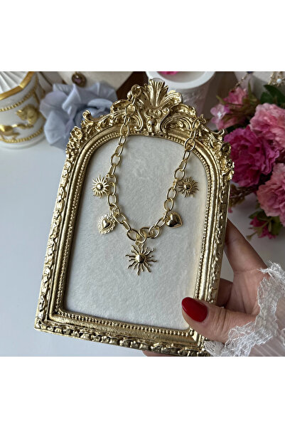 Vintagezegeni Güneş ve Kalp Charmlı Kolye