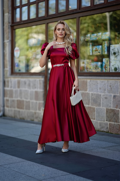 ALFUDO Moda Collection KADIN KARE YAKA KEMER TOKASI DETAYLI VICTORIA ABIYE MEZUNIYET ELBİSE